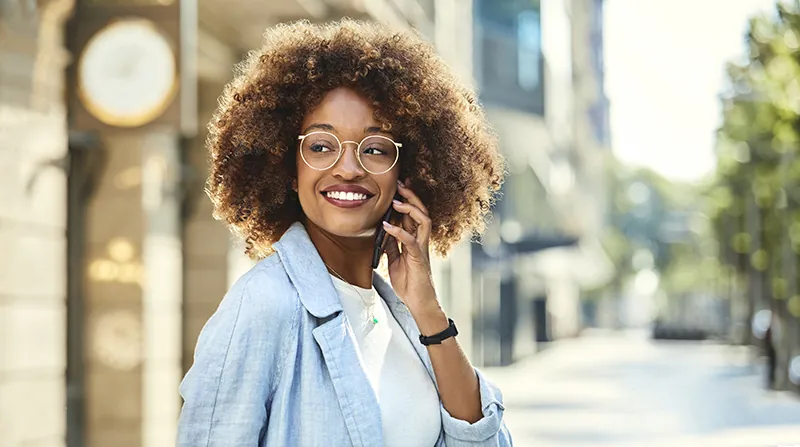 Smiling woman wearing glasses